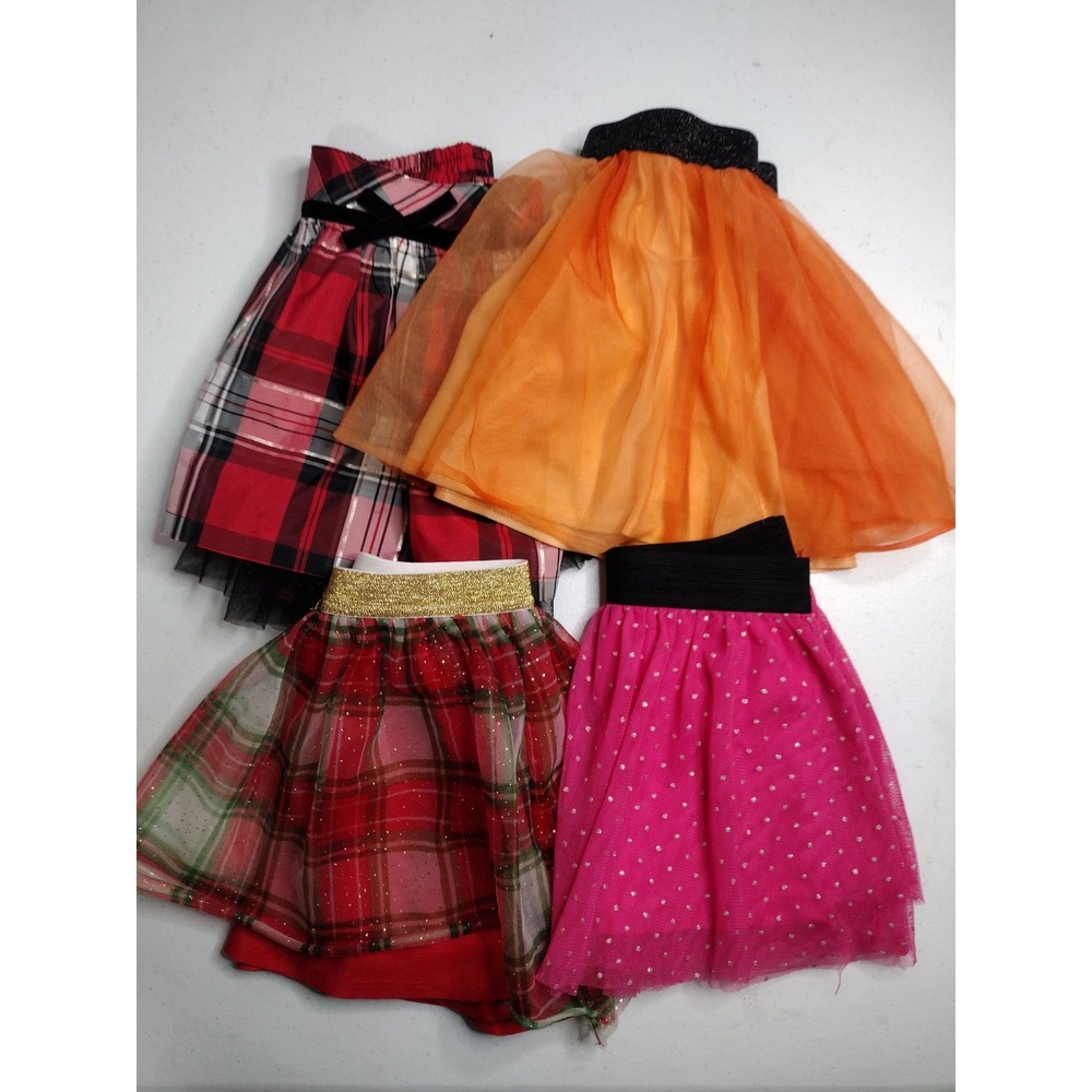 Girls Holiday Skirt Lot 4pc Plaid Tulle Tutu Red Pink Orange 3T Festive Skirts